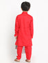 JBN CREATION Boy's Printed Dupatta Attached With A Belt Red Kurta And Pyjama Set